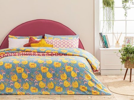 English Home Tulip Paradise Kolay Ütülenir Çift Kişilik Nevresim Mavi