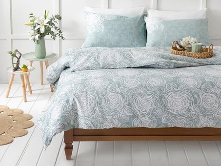English Home Shabby Rose Krep Çift Kişilik Nevresim Takımı Seledon