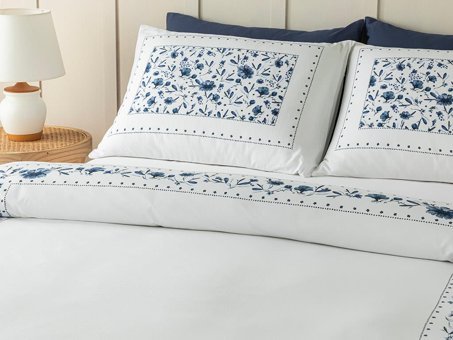 English Home Flower Chain Baskılı Soft Cotton Tek Kişilik Nevresim Takımı Lacivert