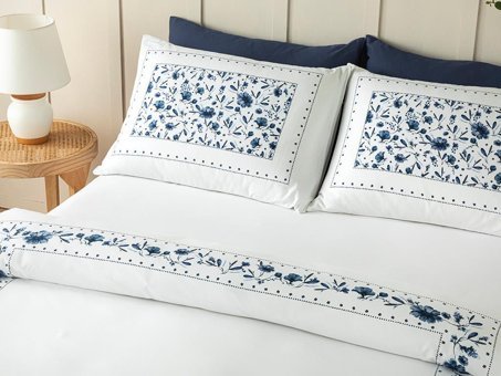 English Home Flower Chain Baskılı Soft Cotton Tek Kişilik Nevresim Takımı Lacivert