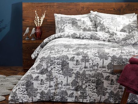 English Home Winter Forest Flanel Tek Kişilik Nevresim Takımı Gri