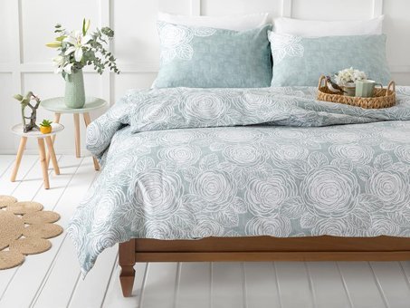 English Home Shabby Rose Krep Tek Kişilik Nevresim Takımı Seledon