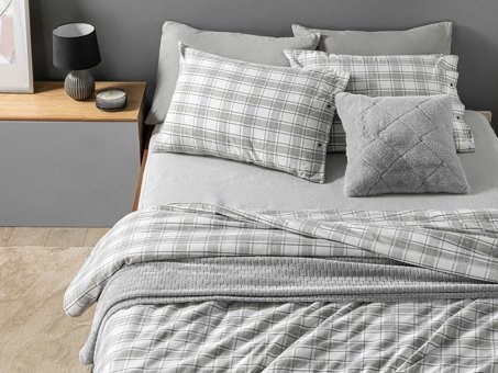 English Home Cozy Plaid Winter Soft Tek Kişilik Nevresim Takımı Gri