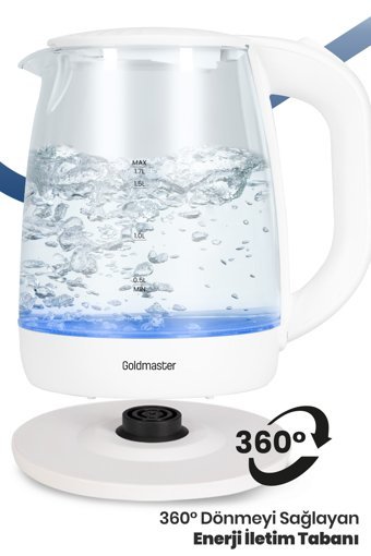 Goldmaster Beykoz Cam 1.8 lt 2200 W Işıklı Klasik Beyaz Kettle