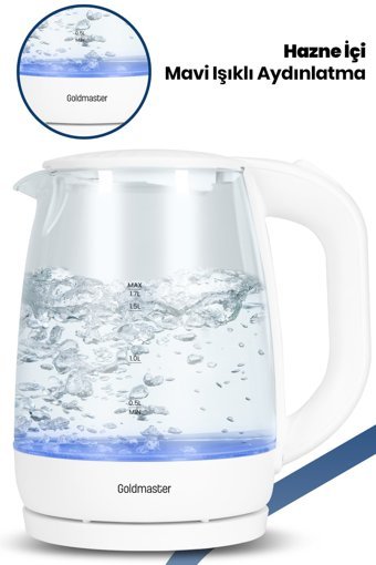 Goldmaster Beykoz Cam 1.8 lt 2200 W Işıklı Klasik Beyaz Kettle