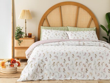 English Home Spring Branch Pamuk Tek Kişilik Nevresim Takımı Koyu Pembe