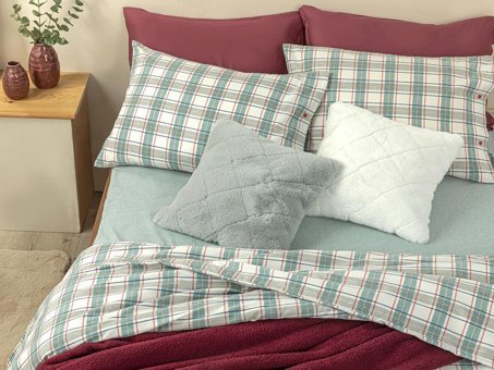 English Home Cozy Plaid Winter Soft Tek Kişilik Nevresim Takımı Yeşil