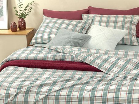 English Home Cozy Plaid Winter Soft Tek Kişilik Nevresim Takımı Yeşil
