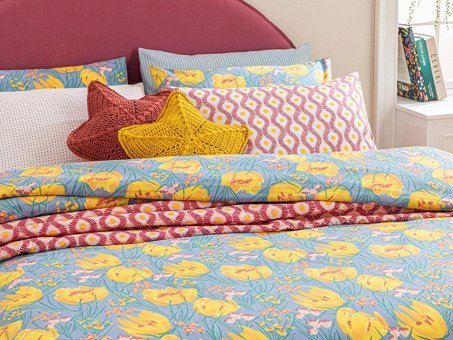 English Home Tulip Paradise Kolay Ütülenir Tek Kişilik Nevresim Mavi