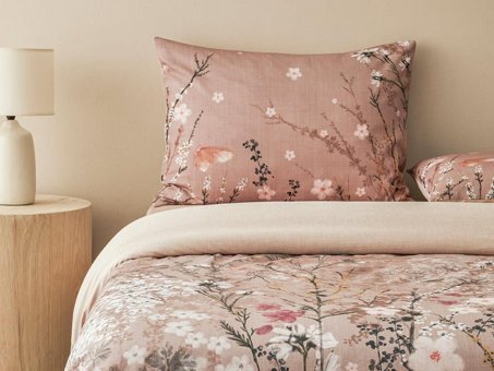 English Home Sweet Spring Baskılı Soft Cotton Tek Kişilik Nevresim Takımı Gül Kurusu