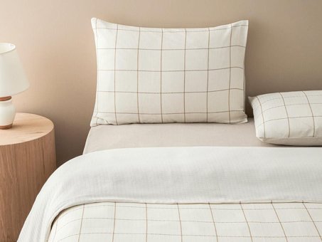 English Home Graph İpliği Boyalı Tek Kişilik Nevresim Takımı Bej