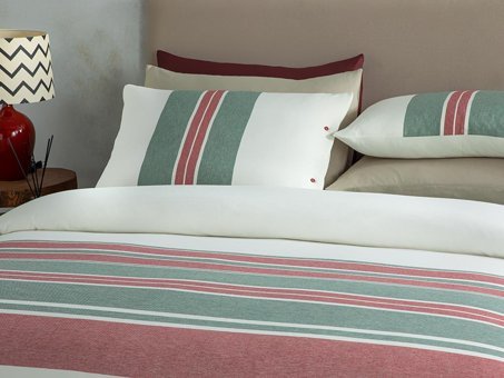 English Home Cosy Stripe Winter Soft Tek Kişilik Nevresim Takımı Kırmızı - Yeşil