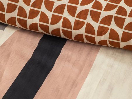 English Home Dynamic Square Baskılı Soft Cotton Tek Kişilik Nevresim Seti Bej – Terracotta