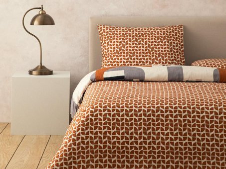 English Home Dynamic Square Baskılı Soft Cotton Tek Kişilik Nevresim Seti Bej – Terracotta