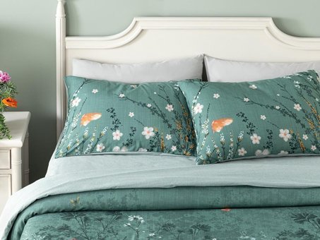 English Home Sweet Spring Baskılı Soft Cotton Tek Kişilik Nevresim Takımı Yeşil