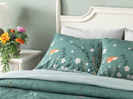 English Home Sweet Spring Baskılı Soft Cotton Tek Kişilik Nevresim Takımı Yeşil