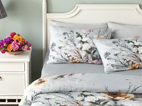 English Home Flower Heaven Baskılı Soft Cotton Tek Kişilik Nevresim Takımı Gri