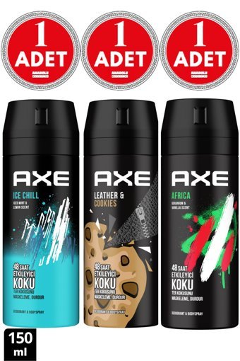 Axe Ice Chill - Leather & Cookies - Africa Sprey Erkek Deodorant 3x150 ml