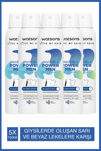 Watsons Invisible Power Sprey Erkek Deodorant 5x150 ml