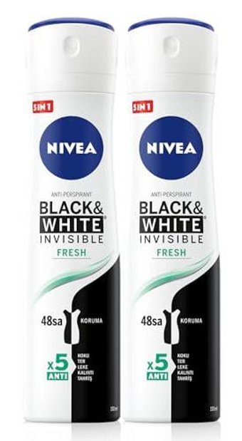Nivea Black&White Invisible Fresh Sprey Kadın Deodorant 2x150 ml