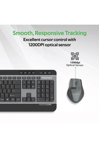 Promate Procombo-9 Ergonomik Gri Kablosuz Klavye Mouse Seti