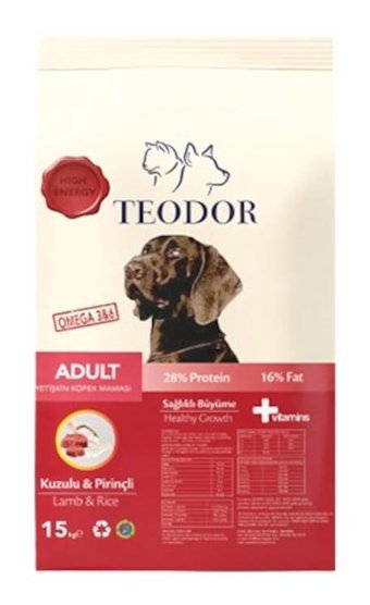 Teodor Yüksek Enerji Kuzu Etli Pirinçli Tüm Irklar Yetişkin Kuru Köpek Maması 15 kg