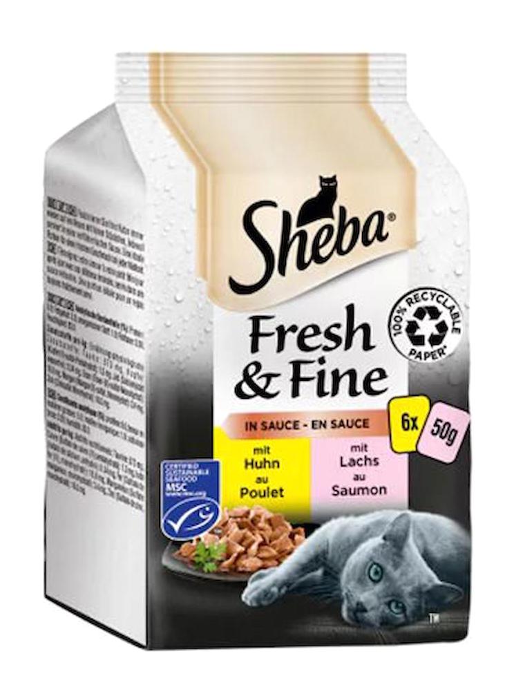 Sheba Pouch Fresh & Fine Somonlu Tavuklu Kuru Kedi Maması 6x50 gr