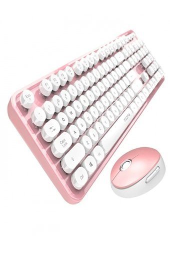 Ally Mofi Retro Daktilo Pembe Kablosuz Klavye Mouse Seti