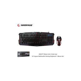 Rampage KM-R77 Işıklı Ergonomik Siyah Kablolu Klavye Mouse Seti