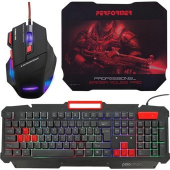 Polosmart PGM06+PGM07 Işıklı Ergonomik Siyah Kablolu Klavye Mouse Seti