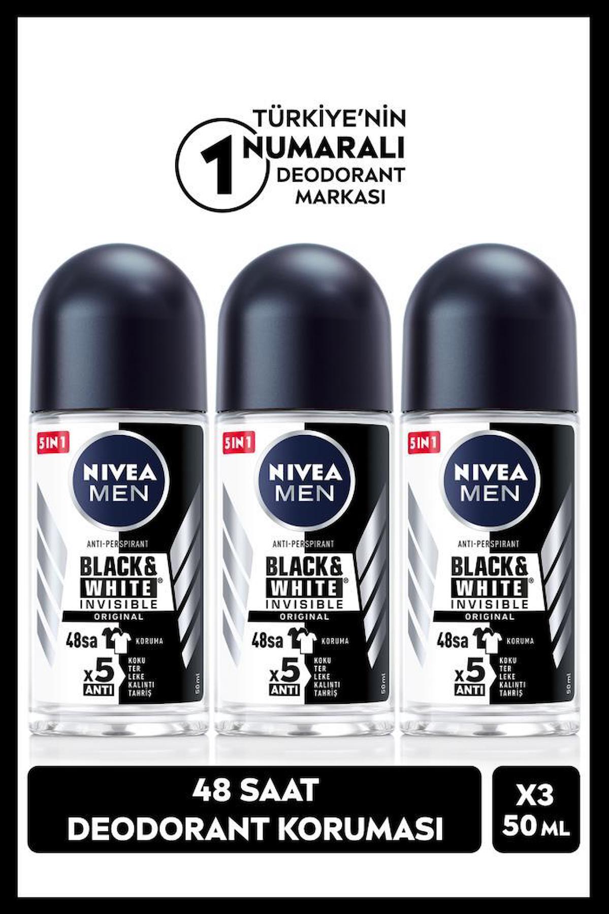 Nivea Black&White Invisible Roll-On Erkek Deodorant 3x50 ml