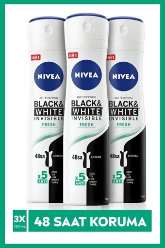 Nivea Black&White Invisible Fresh Antiperspirant Sprey Kadın Deodorant 3x150 ml