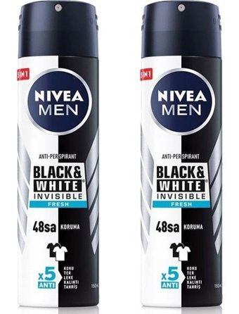 Nivea Black&White Invisible Fresh Sprey Erkek Deodorant 2x150 ml