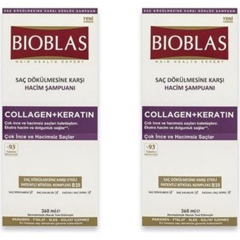 Bioblas Collagen + Keratin Dökülme Karşıtı İnce Telli Saçlar İçin Şampuan 2x360 ml