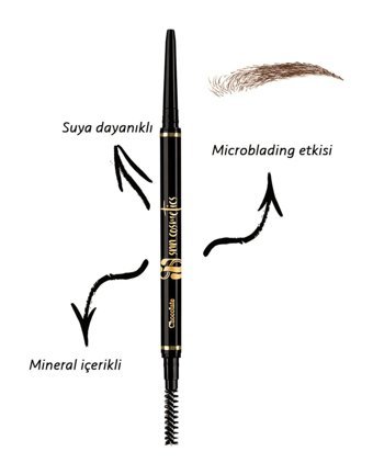 Ssn Cosmetics Noir Gun Suya Dayanıklı Asansörlü Çift Taraflı İnce Uçlu Kaş Kalemi Kahverengi