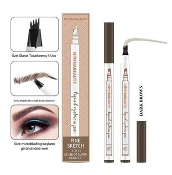 Niyenabeauty Dark Brown Suya Dayanıklı Asansörsüz Mikro Kaş Kalemi Koyu Kahve