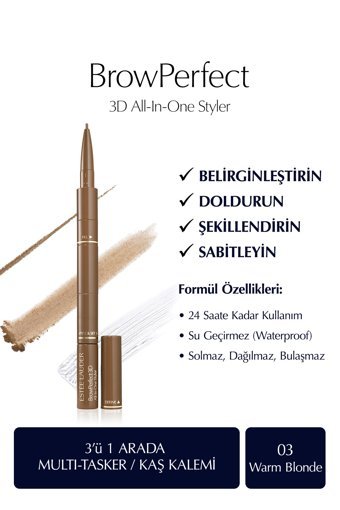Estée Lauder No:03 Suya Dayanıklı Asansörlü Çift Taraflı İnce Uçlu Kaş Kalemi Sarı