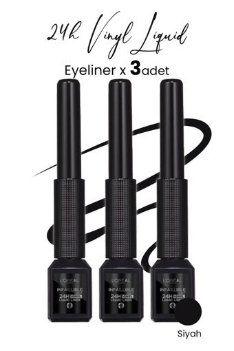 L'oréal Paris Infaillible 24h Vinyl Suya Dayanıklı Parlak Siyah Kalıcı İnce Uçlu Likit Eyeliner 3 Adet