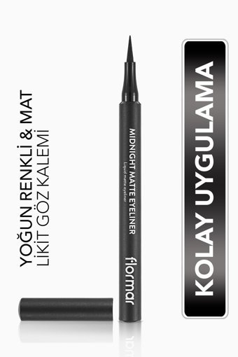 Flormar Midnight Matte 001 Suya Dayanıklı Mat Siyah Kalıcı İnce Uçlu Likit Eyeliner