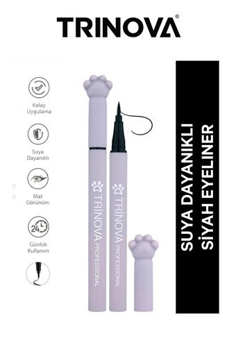 Trinova Kedi Tarzı Suya Dayanıklı Mat Siyah Kalıcı İnce Uçlu Likit Eyeliner