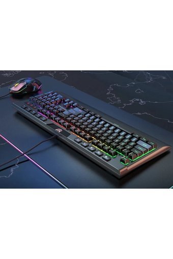Mastek G21 + Cw902 Işıklı Ergonomik Siyah Kablolu Klavye Mouse Seti