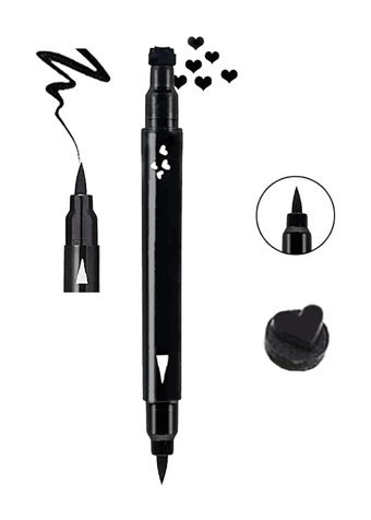 Limmons Kalp Desenli Çift Taraflı Suya Dayanıklı Mat Siyah İnce-Kalın Uçlu Kalem Eyeliner