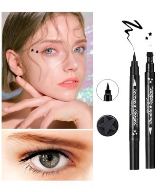 Lesvip'S Yıldız Desenli Çift Taraflı Mat Siyah İnce-Kalın Uçlu Kalem Eyeliner