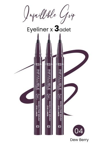 L'oréal Paris Infaillible Grip 04 Suya Dayanıklı Mat Dew Berry Kalıcı İnce Uçlu Likit Eyeliner 3 Adet