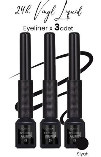 L'oréal Paris İnfaillible 24H Vinyl Parlak Siyah Kalıcı İnce-Kalın Uçlu Likit Eyeliner 3 Adet