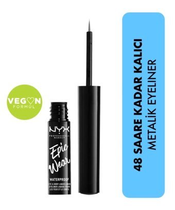 Nyx Epic Wear Suya Dayanıklı Metalik Gri Kalıcı İnce Uçlu Likit Eyeliner