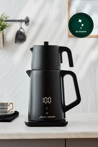 Homend X Jumbo 1792H Cooltouch Royaltea Konuşan Otomatik Çelik Demlikli 1800 W Çelik Gövdeli Siyah Çay Makinesi