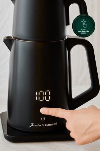 Homend X Jumbo 1792H Cooltouch Royaltea Konuşan Otomatik Çelik Demlikli 1800 W Çelik Gövdeli Siyah Çay Makinesi