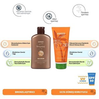 Angie Havuç Yağı 30 Faktör Vücut İçin Bronzlaştırıcı Yağ 225 ml + Angie Sun Vücut Güneş Kremi Spf 30 (Vegan)