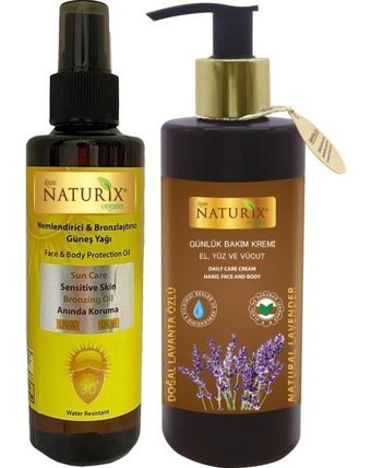 Naturix 30 Faktör Vücut İçin Bronzlaştırıcı Yağ 200 ml + Lavanta Yağlı El Yüz Vücut Losyonu 250 ml